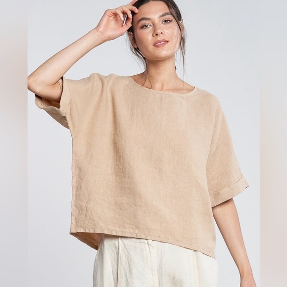 Filosofia 100% Linen Zoe Made in USA Loose fit top shirt Brown Size XS 323 - Picture 10 of 10